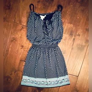 Max Studio Keyhole tie stretchy blue green white summer Dress